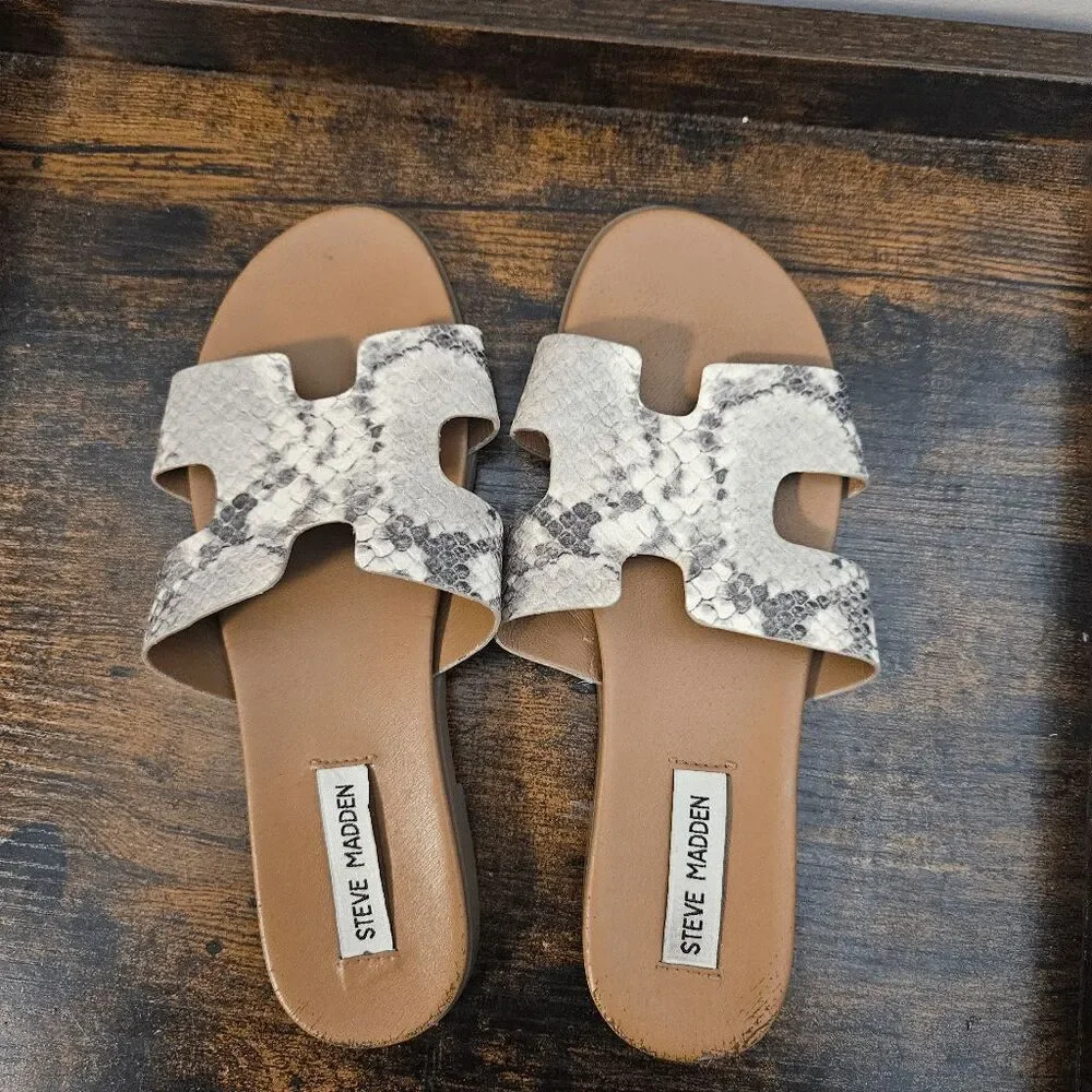 Steve Madden Dariella Snakeskin Slides Sandals Women's Black/White Size 7.5